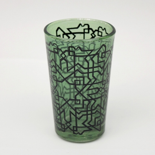 モロッコプリントグラス　1個売り　迷路　緑