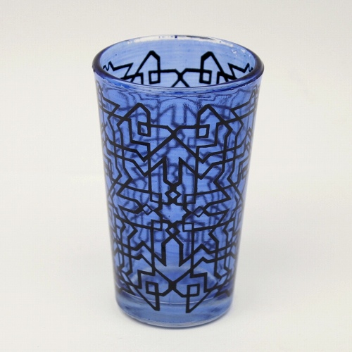 モロッコプリントグラス　1個売り　迷路　青