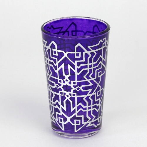 モロッコプリントグラス　1個売り　銀迷路　紫