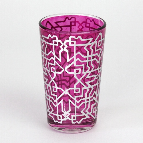 モロッコプリントグラス　1個売り　銀迷路　ピンク