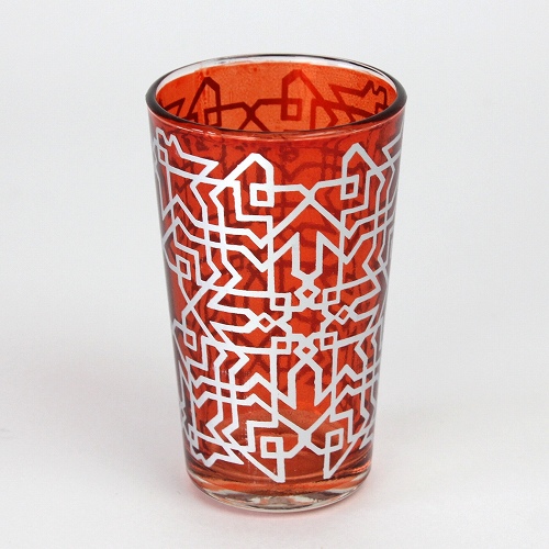 モロッコプリントグラス　1個売り　銀迷路　オレンジ