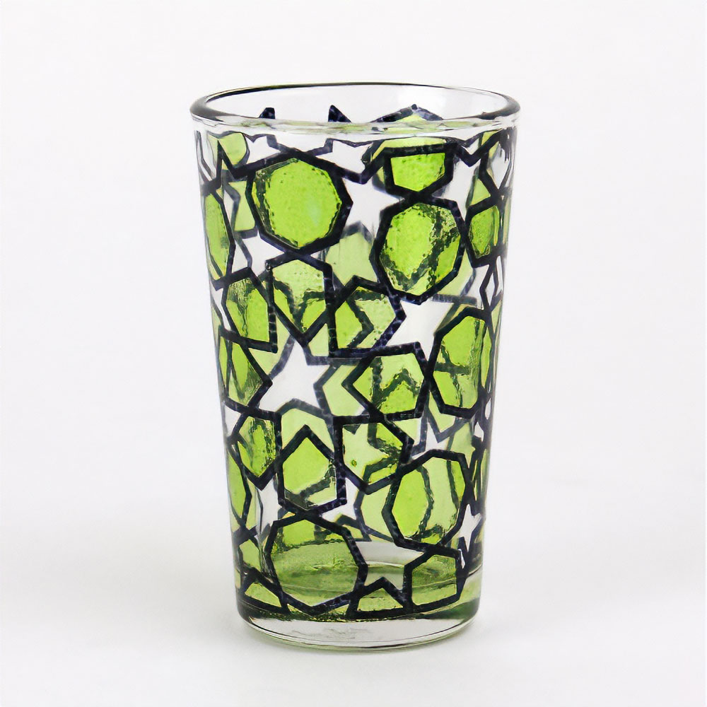モロッコプリントグラス 1個売り モザイク 黄緑