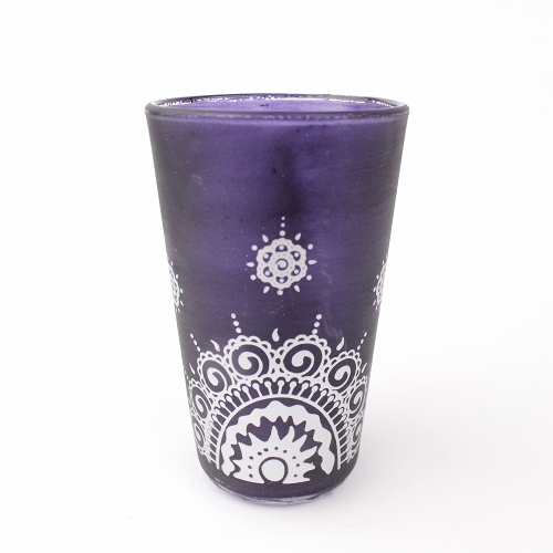 モロッコプリントグラス 1個売り 白レース柄 紫