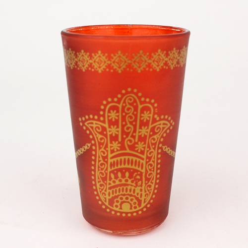 モロッコプリントグラス 1個売り 金ファティマ手 オレンジ