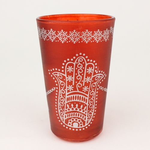 モロッコプリントグラス 1個売り 銀ファティマ手 オレンジ