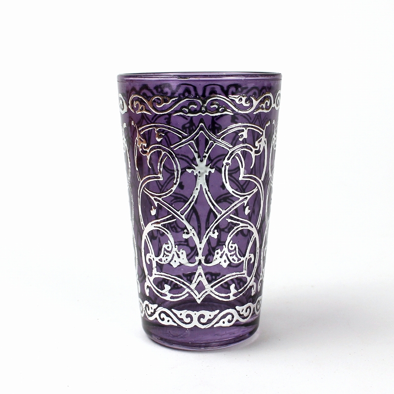 モロッコプリントグラス 1個売り アラブモチーフ1 シルバー 紫