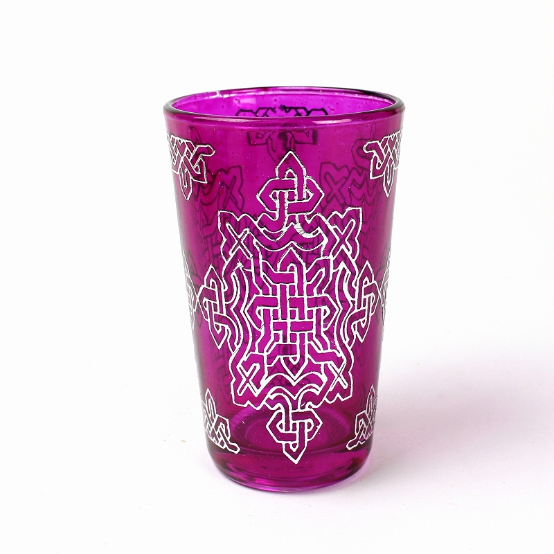 モロッコプリントグラス 1個売り アラブモチーフ2 シルバー ピンク