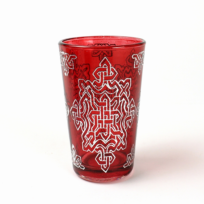モロッコプリントグラス 1個売り アラブモチーフ2 シルバー 赤