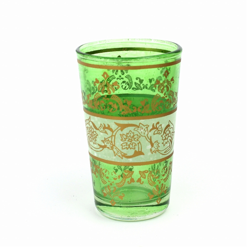 モロッコプリントグラス 1個売り アラブ花模様 黄緑