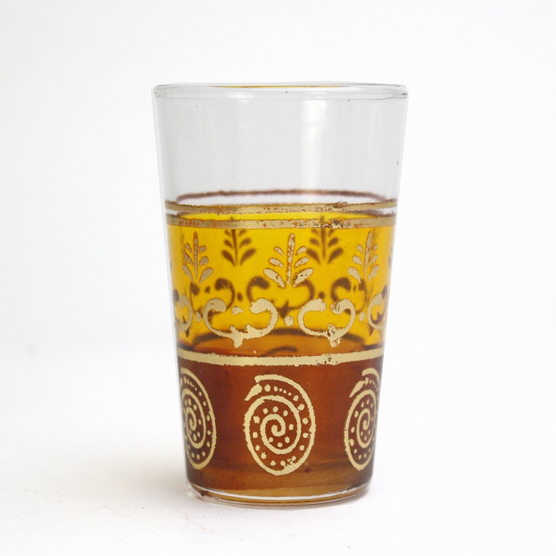 モロッコプリントグラス 1個売り 金葉っぱ 黄