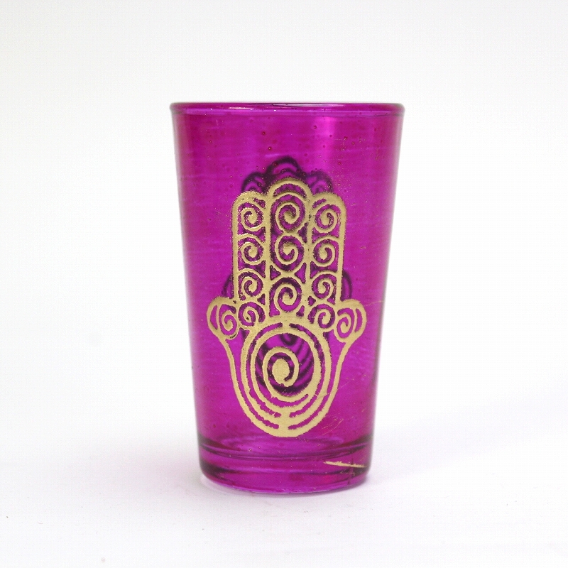 モロッコプリントグラス 1個売り ゴールドファティマぐるぐる ピンク