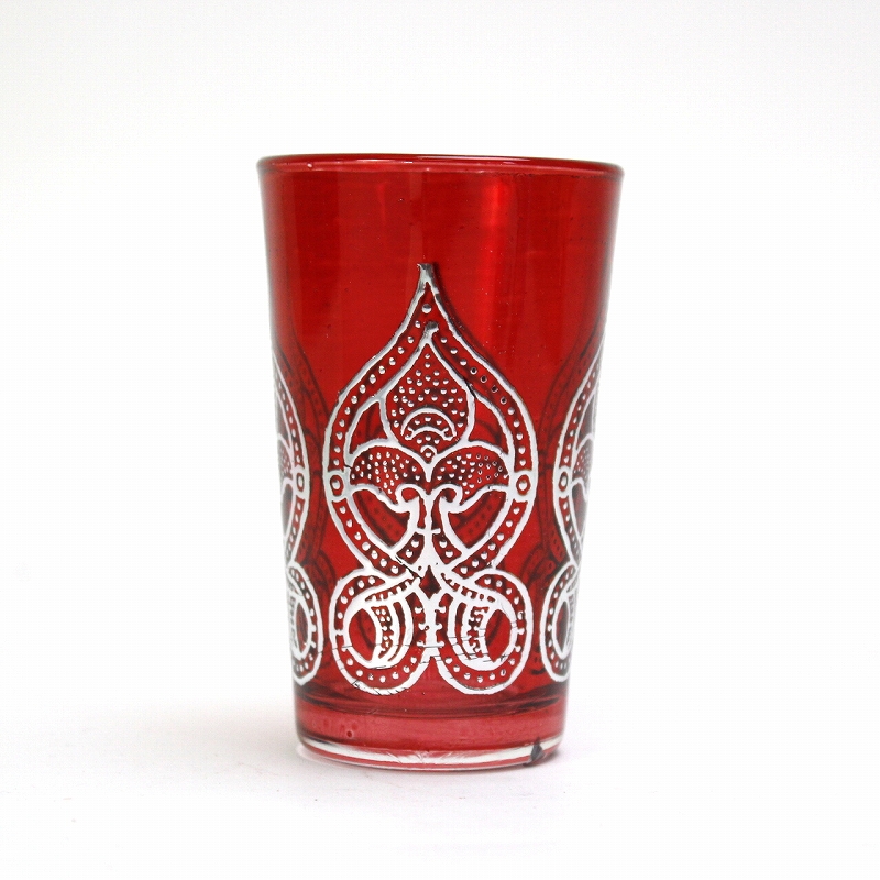 モロッコプリントグラス 1個売り シルバー球根 赤