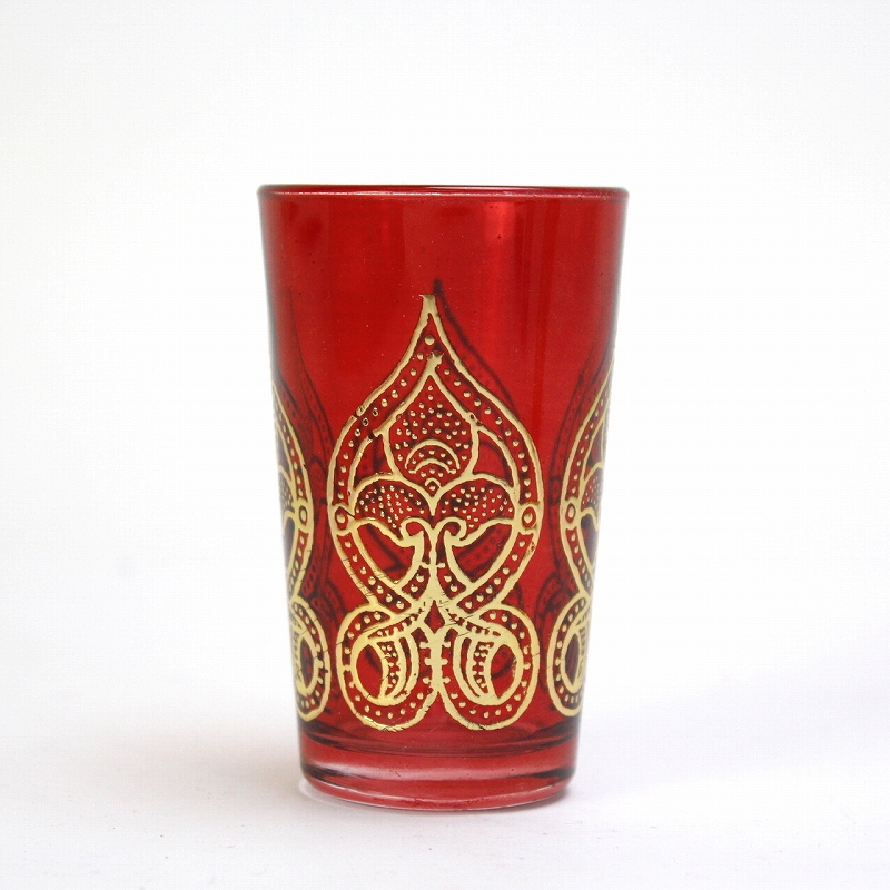 モロッコプリントグラス 1個売り ゴールド球根 赤