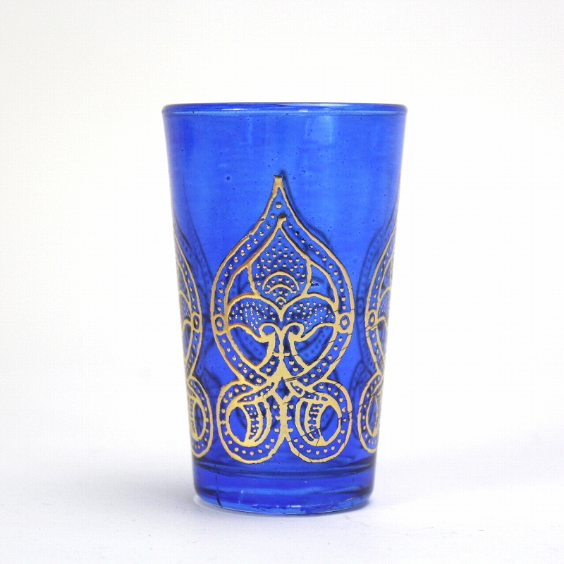 モロッコプリントグラス 1個売り ゴールド球根 青