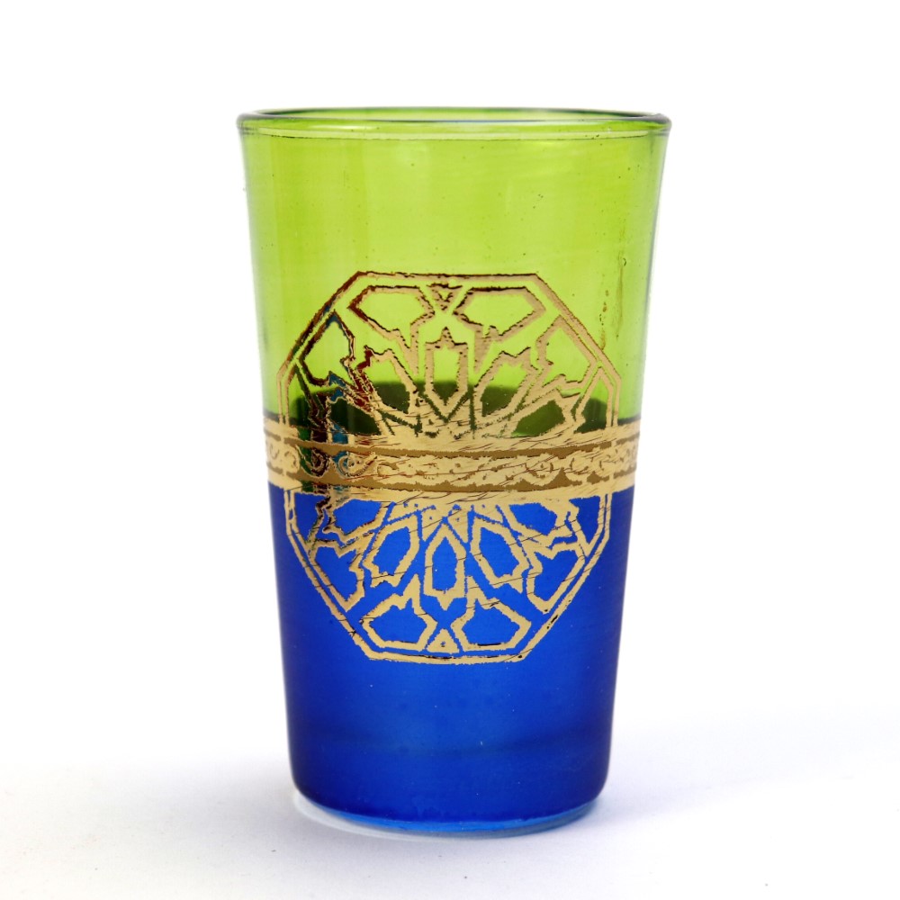 モロッコプリントグラス 73 ゴールド 黄緑x青