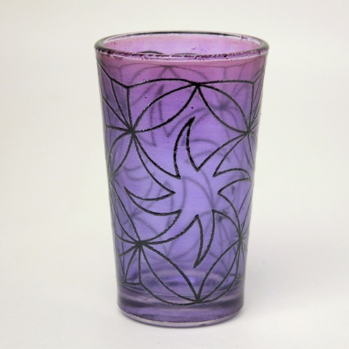 モロッコプリントグラス　1個売り　ヤツデ　紫