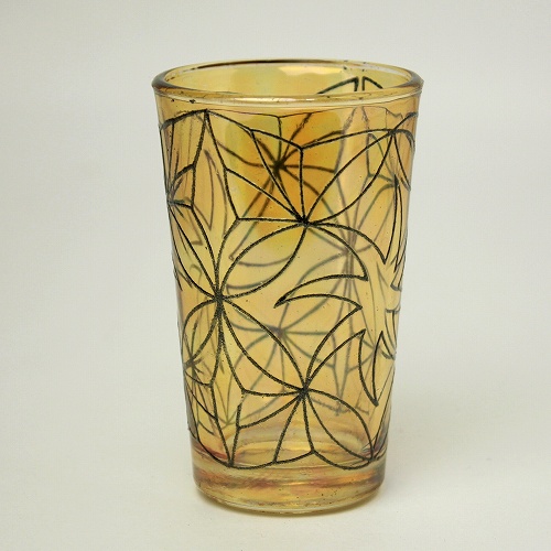 モロッコプリントグラス　1個売り　ヤツデ　オレンジ