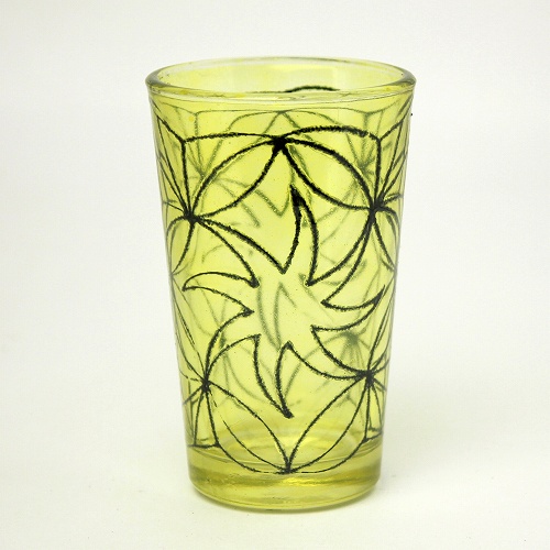モロッコプリントグラス　1個売り　ヤツデ　黄