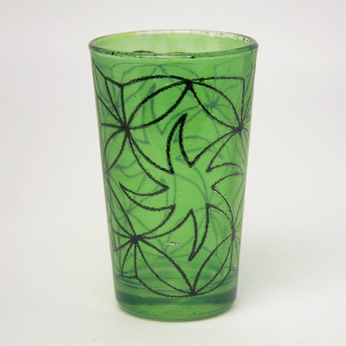 モロッコプリントグラス　1個売り　ヤツデ　緑