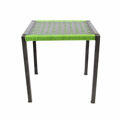 【SALE】ナイロン組み紐四角スツール 大 グレー黄緑 送料別 @12000→8400円