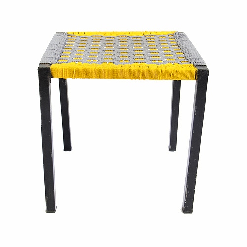 【SALE】ナイロン組み紐四角スツール 小 グレー黄 送料別 @10000→7000円