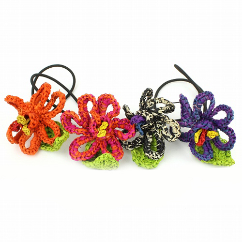 【SALE】ラフィアかぎ編みチャーム 花ゴム  @1200→500円