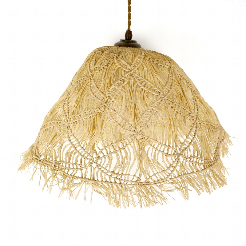 ラフィアかぎ編みマクラメランプシェード 斜め 大 NAT ※ソケット別A