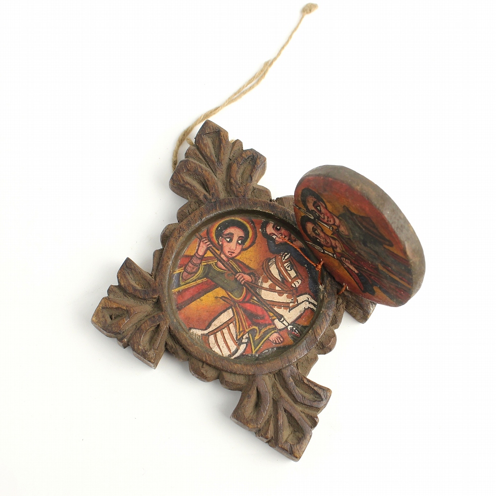 エチオピアンイコン 木製丸十字型 一点物