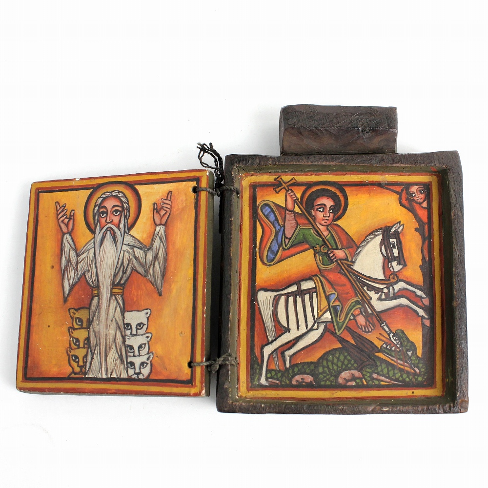 エチオピアンイコン 古 木製正方形 一点物