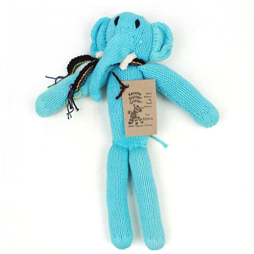 【SALE】ケナナニッターズ  オーガニックコットン足長動物 中 ゾウ 水色 @4000→2800円
