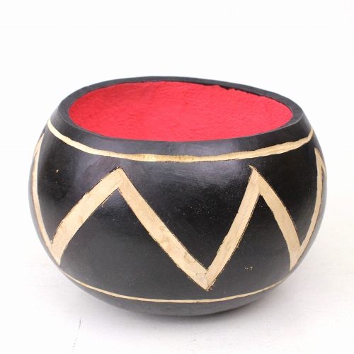 ひょうたんインテリアボウル 黒 中 シェブロン