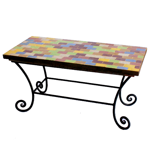 【SALE】モザイクテーブル 鉄脚ロー70x35 唐草脚樹脂 送料別 @45000→22500円