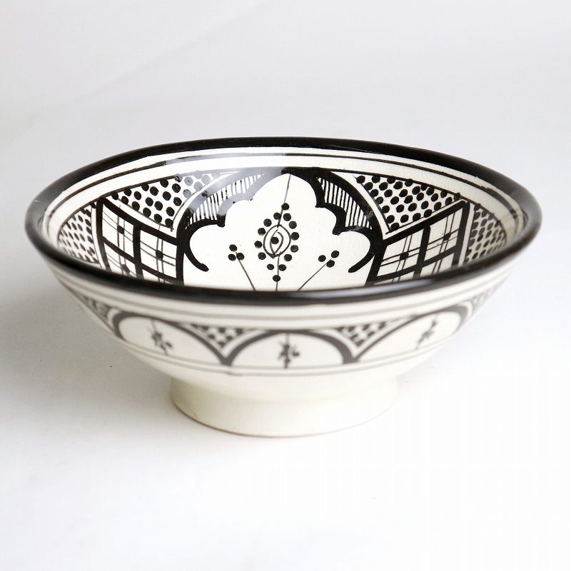 サフィ陶製 サラダボウル 径18CM 白×黒
