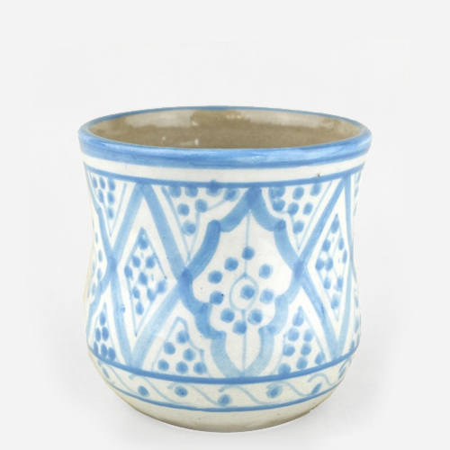 モロッコ手描き陶器 ぷっくりカップ サックス