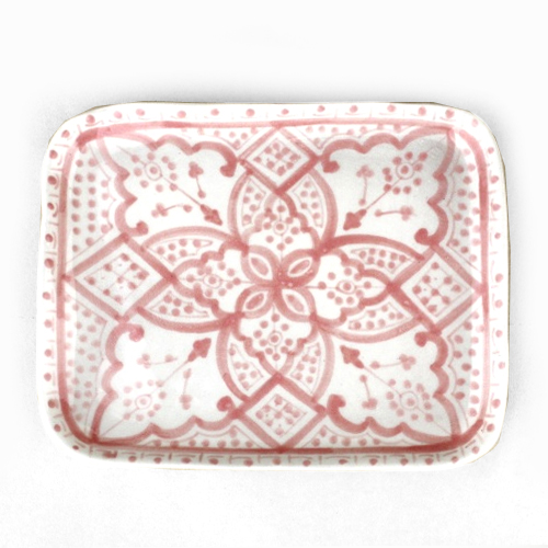 モロッコ手描き陶器 長方形皿 小 ペールピンク
