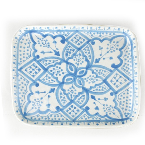 モロッコ手描き陶器 長方形皿 小 サックス