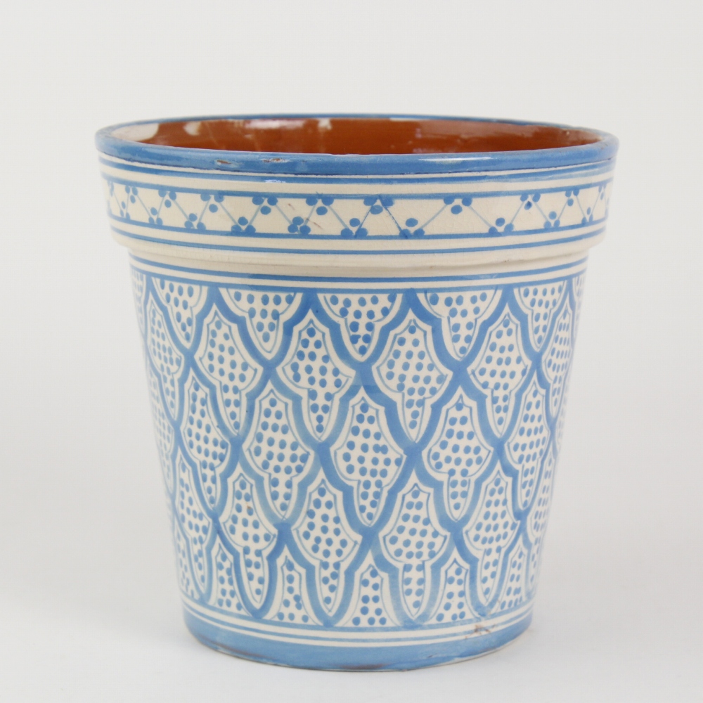 モロッコ陶製植木鉢 大 伝統柄 水色