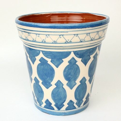 モロッコ陶製植木鉢 大 アラベスク柄 水色