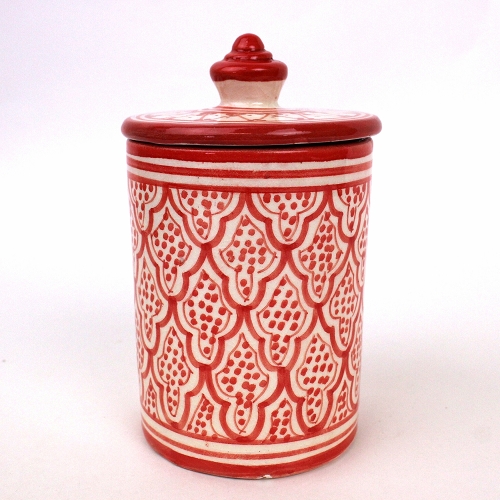 サフィ陶製小物入れ蓋付 伝統柄 大 赤