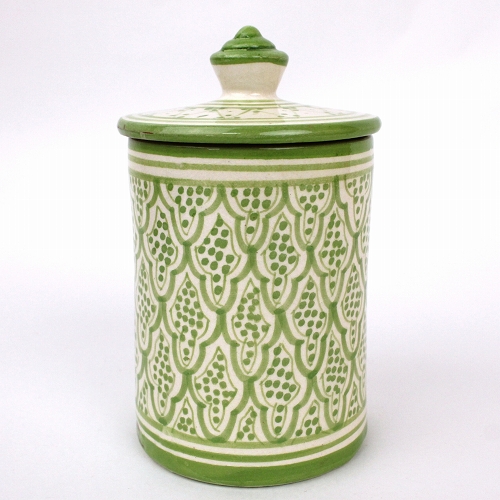 サフィ陶製小物入れ蓋付 伝統柄 大 黄緑
