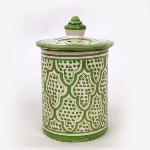 サフィ陶製小物入れ蓋付 伝統柄 小 黄緑