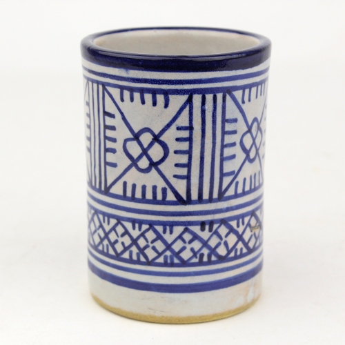 フェズ陶製飾りコップ　高 02青