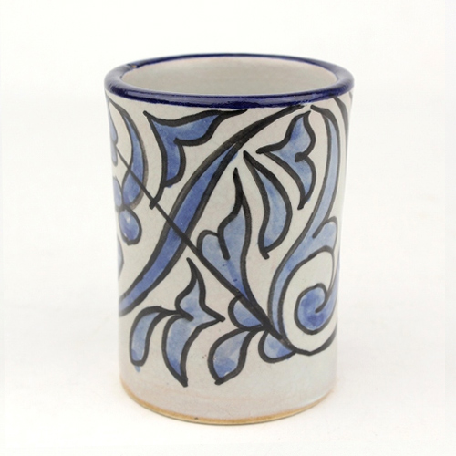 フェズ陶製飾りコップ　高 04青