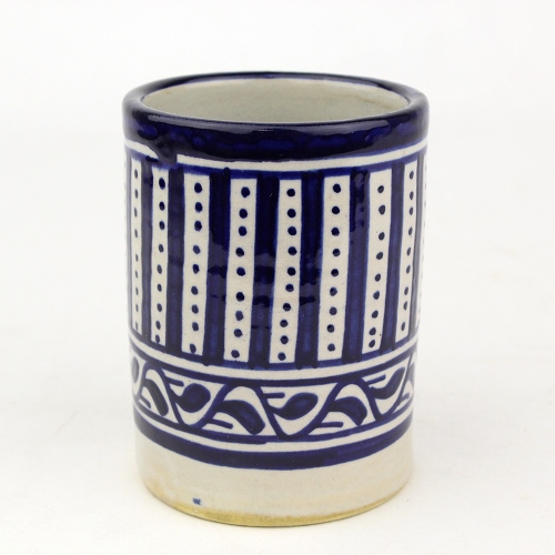 フェズ陶製飾りコップ　高 07青