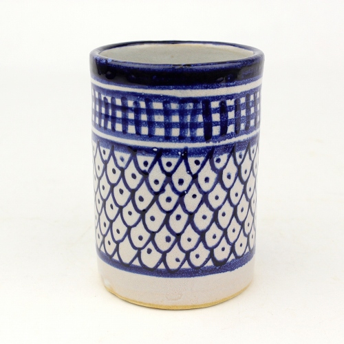 フェズ陶製飾りコップ　高 08青