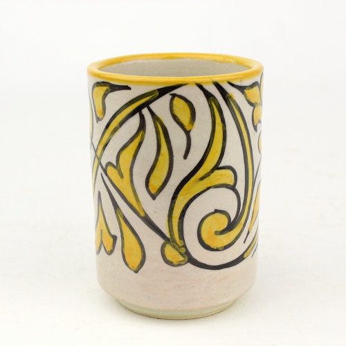 フェズ陶製飾りコップ　高 11黄