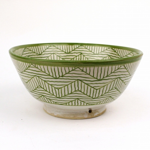 フェズ陶器ボウル 星幾何学模様 直径25 黄緑