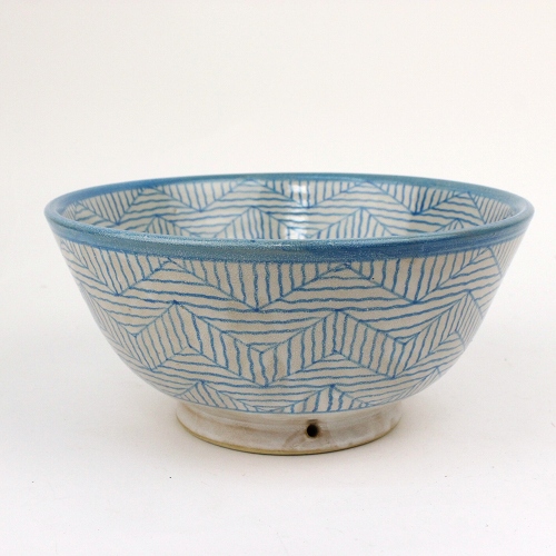 フェズ陶器ボウル 星幾何学模様 直径25 水色