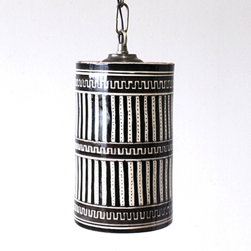 陶製ランプシェード 筒型 SAFI 直径12CM 縦ドットモノトーン ランプソケットA