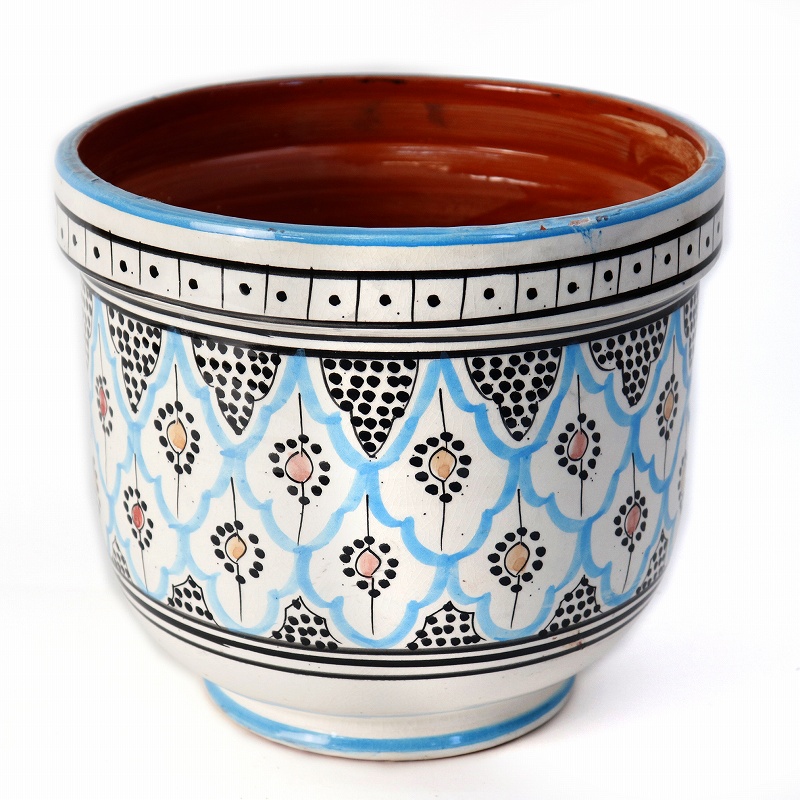 サフィ陶製植木鉢 ぷっくり H25 W25 水色マルチ